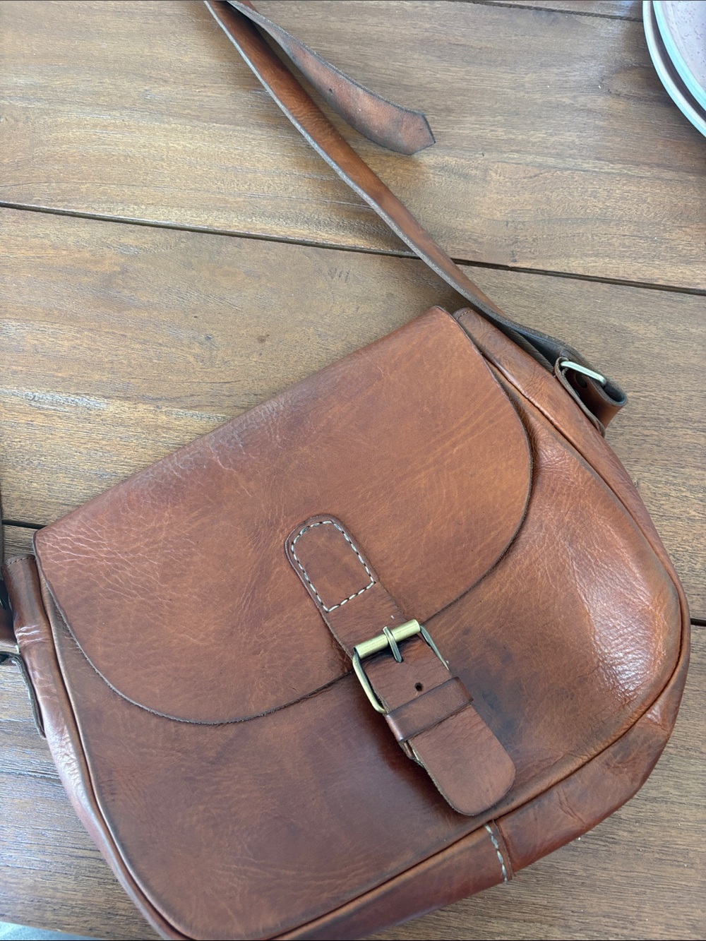 Brown Leather Crossbody Satchel from Marrakech